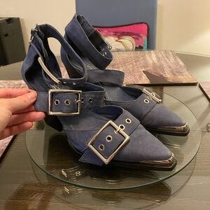 Free People Blue Heels with Edgy Buckle Straps